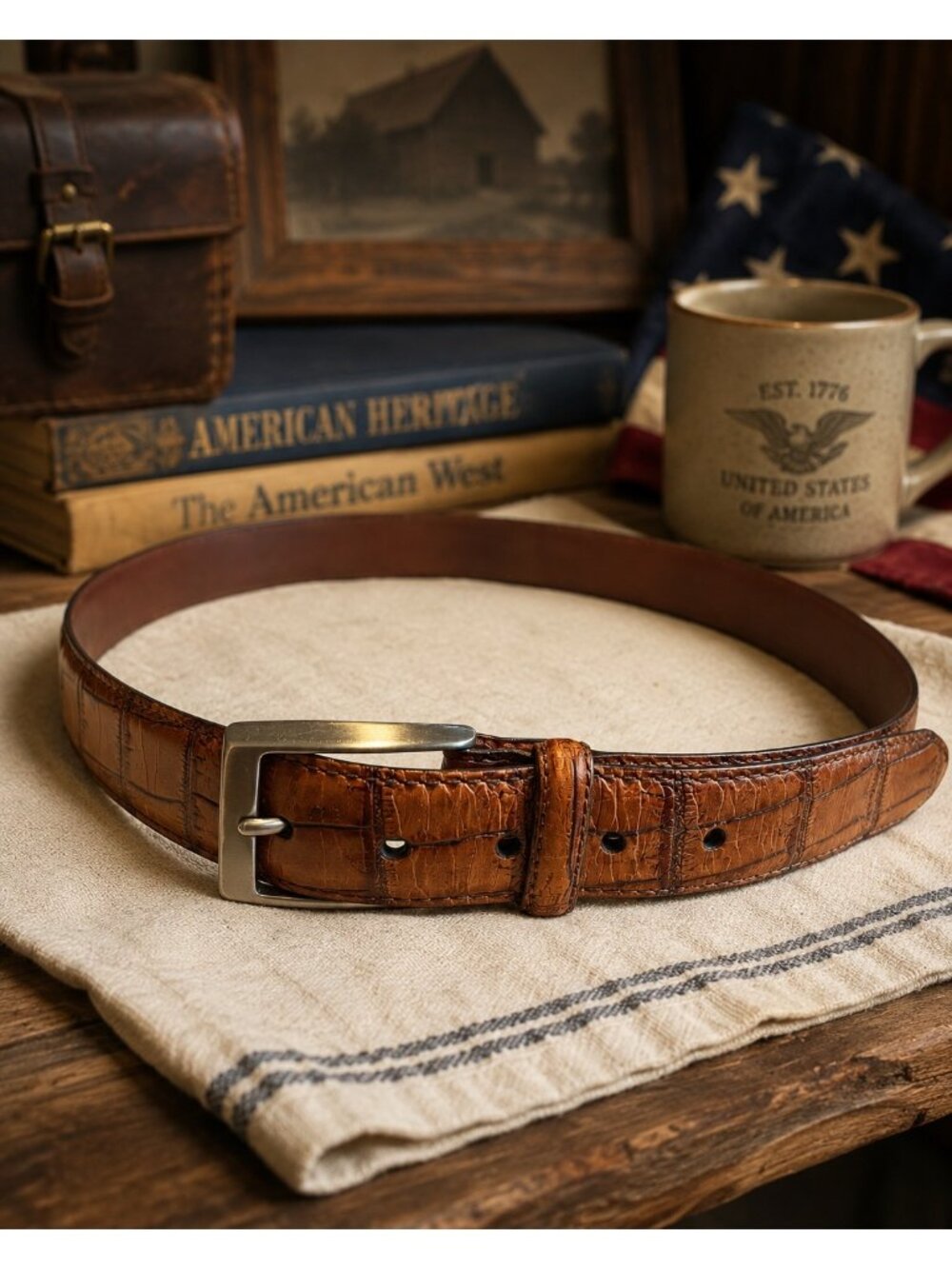 Martin Dingman Genuine Leather Embossed Alligator Croc Belt Brown Size 40 USA 1”